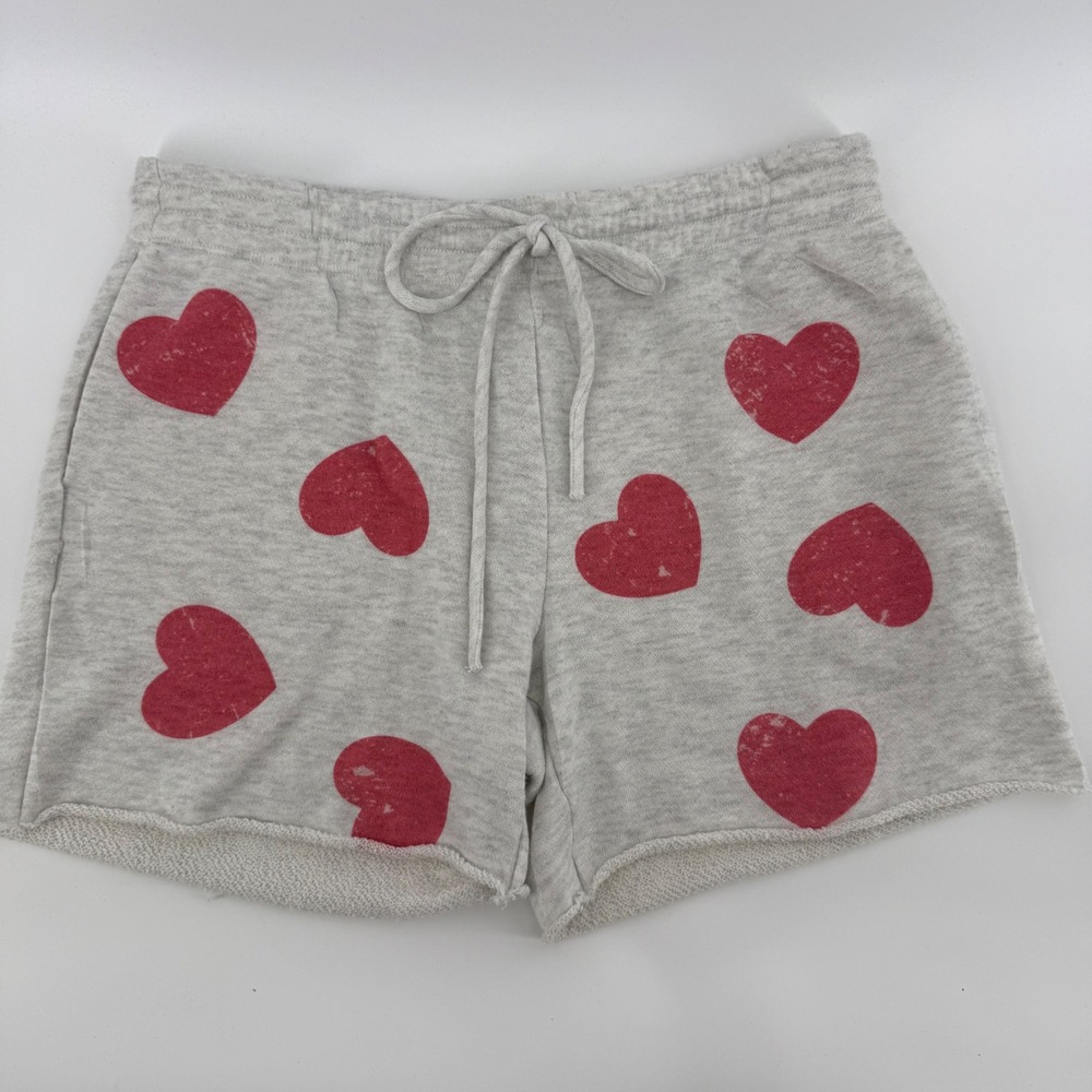 Y2K 90s Red Heart Print Sweat Shorts‎ Women's Large Drawstring Casual Loungewear